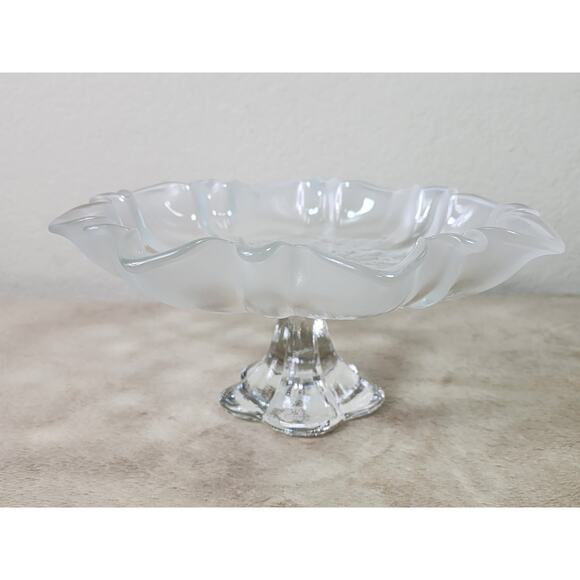 Mikasa Pedestal Footed Bon Candy Cookie Dish Clear Frosted Christmas 9 1/2" x 4" - Picture 7 of 14